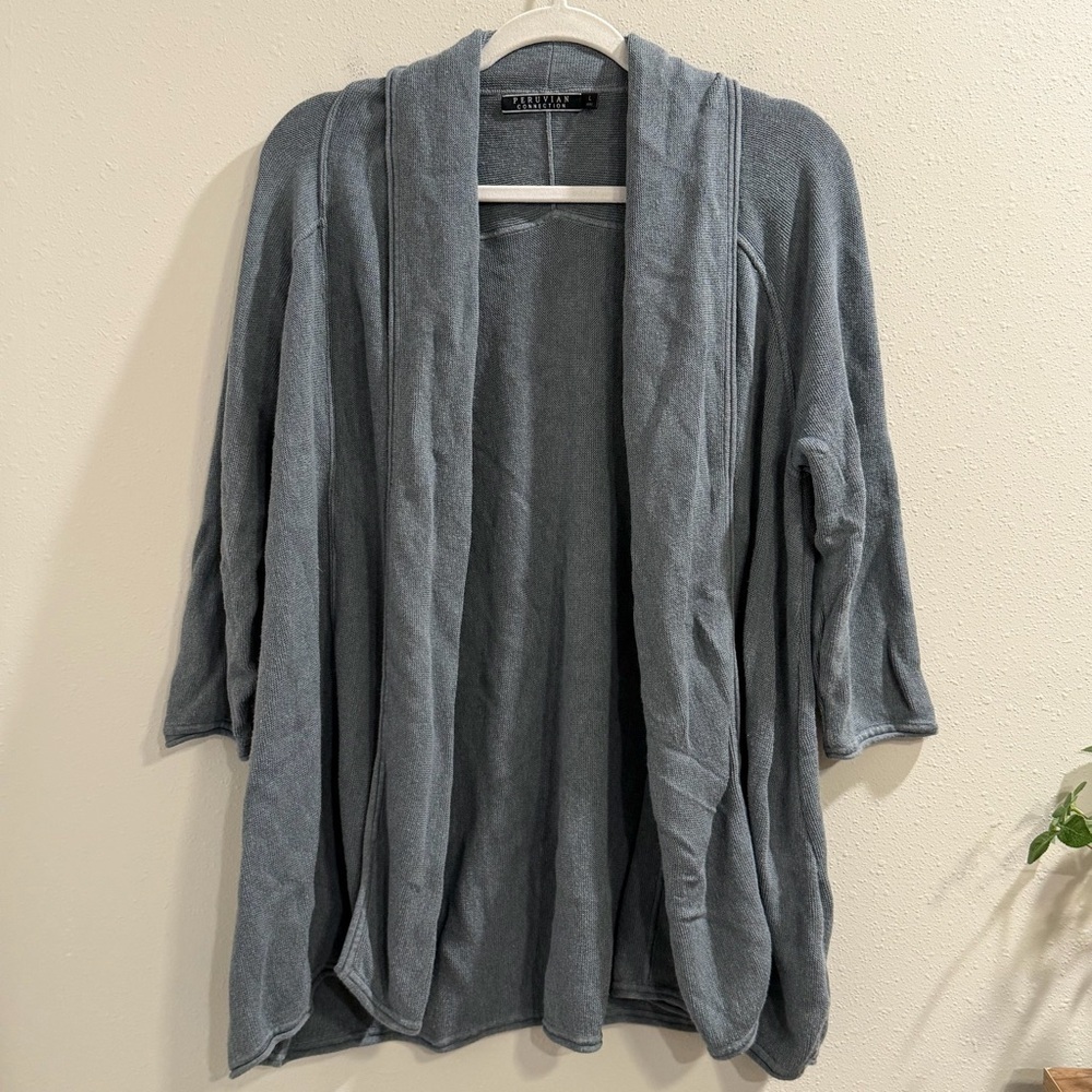 Peruvian Connection Size Large Pima Cotton Open Front Cardigan Sweater Soft Knit - Picture 1 of 6
